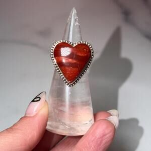 Red Jasper Heart Sterling Silver Ring - 925 Silver • Size 7